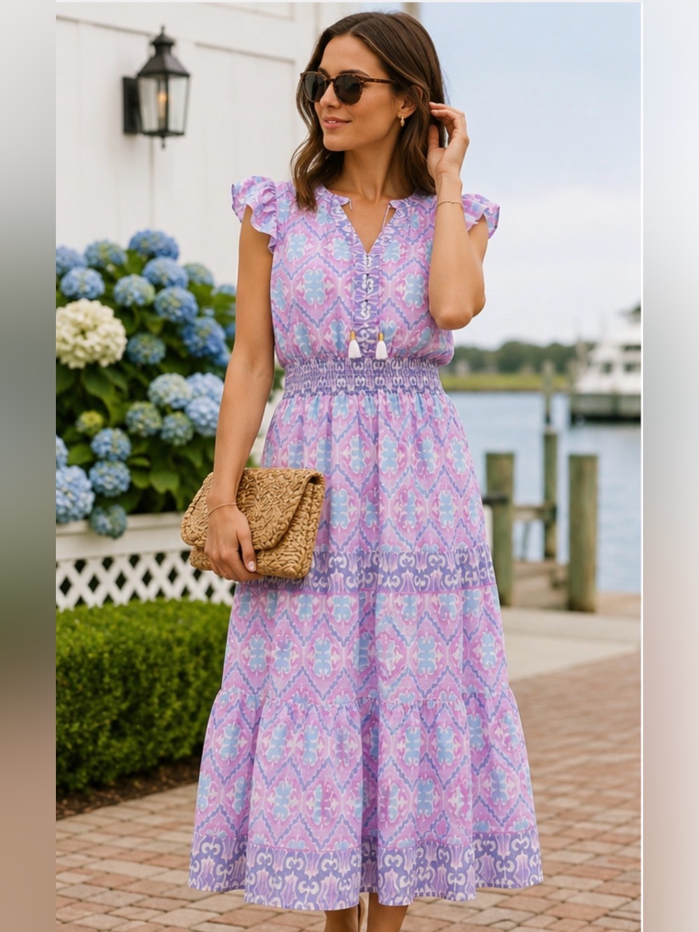 NWT Nanette Lepore Flutter Sleeve Tassel Midi Dress - Picture 1 of 7